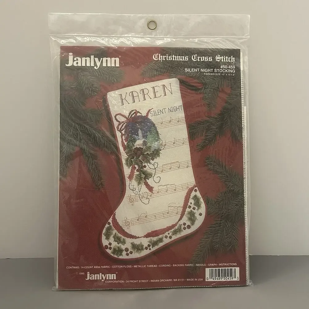 Christmas 1990 Janlynn Stocking Cross Stitch Kit 50-459 NOS 15 Inch Vintage